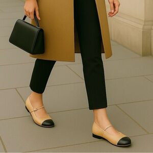 Tahari Two-Tone Beige and Black Mary Jane Flats